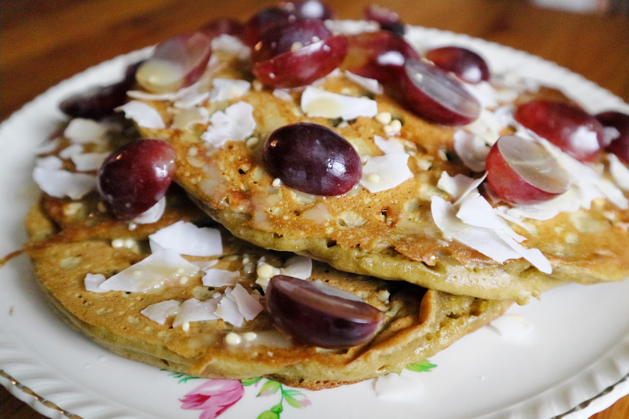 pancakes thé vert et noix de coco